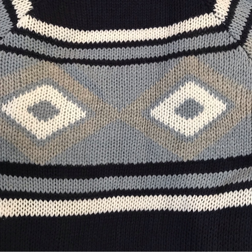 Pink Republic Knit Cardigan Sweater Size L Dark Blue White Pockets FLAW - Picture 7 of 10